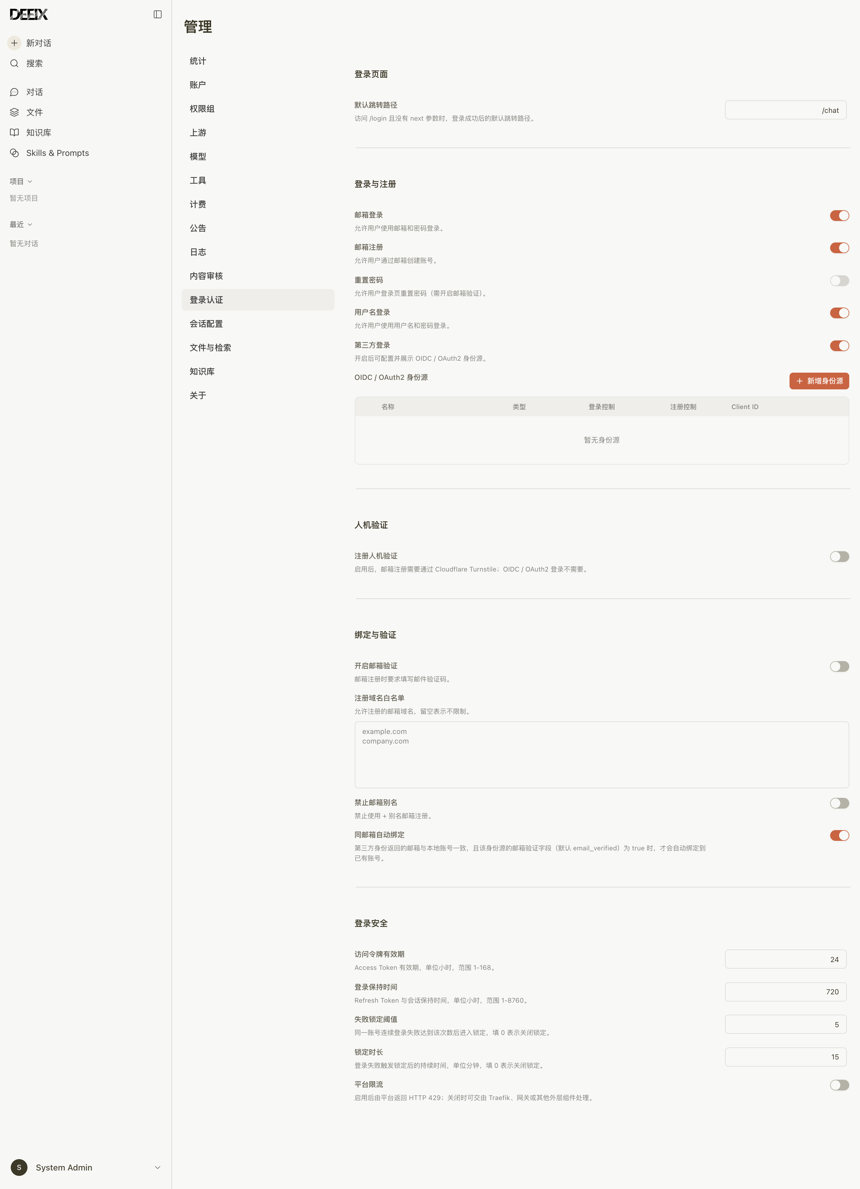 DEEIX Chat admin sign-in and auth