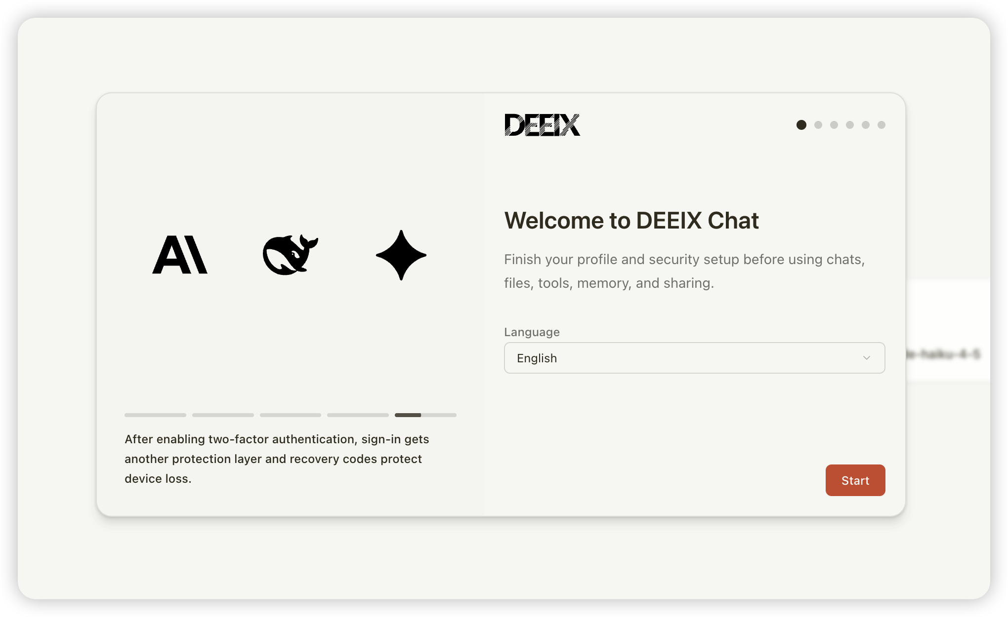 DEEIX Chat initial language selection